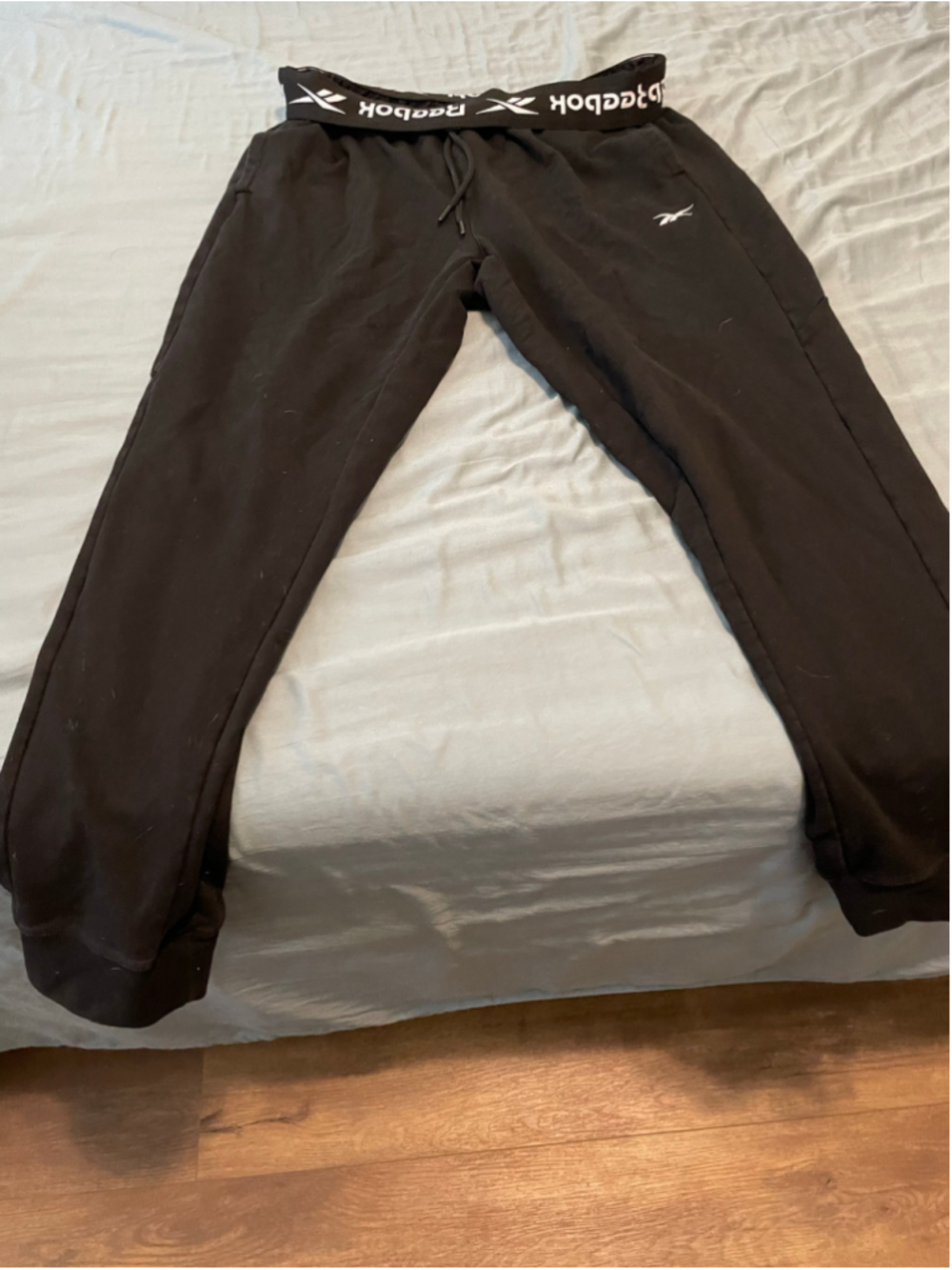 Women's Reebok Joggers Size L Black White Logo Sweatpants